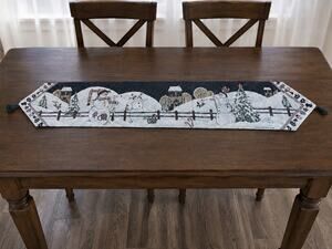 Christmas Snowman Table Runner Tapestry Winter Scene Home Decor 70" Long